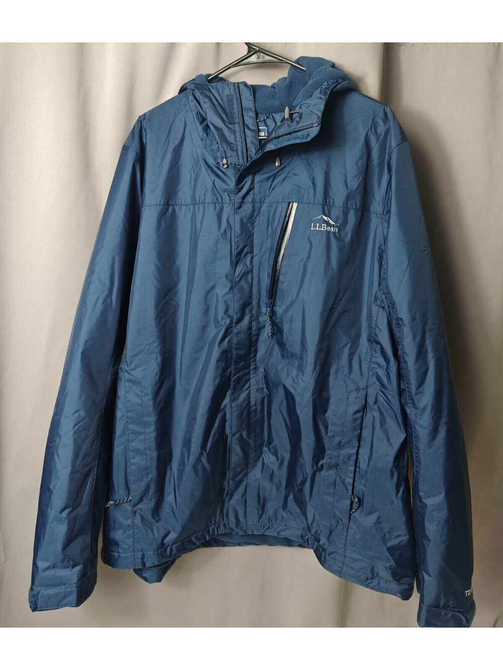 L.L.Bean Men's XL REG Blue Nylon Hooded Full Zip Fleece Lined